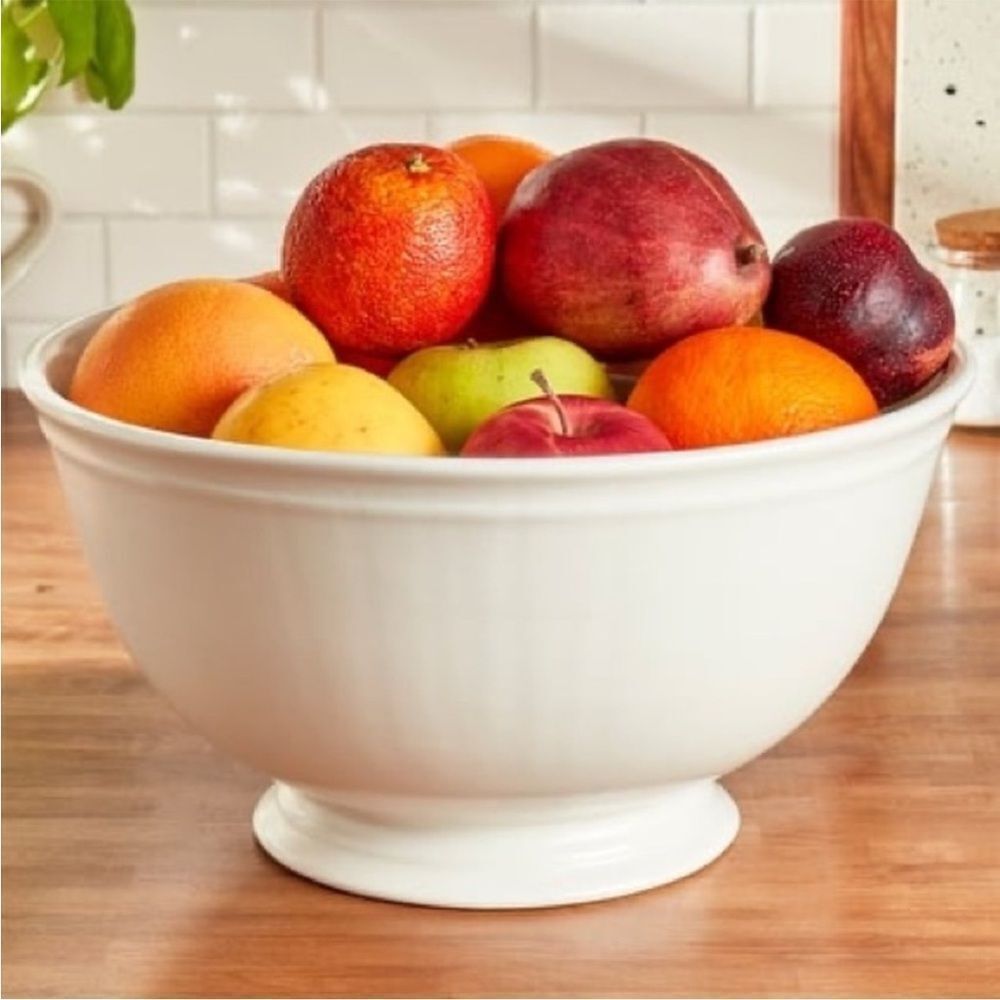 Bee & Willow Ivory Matte Bristol Large Embossed Ceramic Footed Fruit Bowl